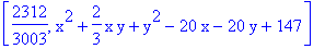 [2312/3003, x^2+2/3*x*y+y^2-20*x-20*y+147]
